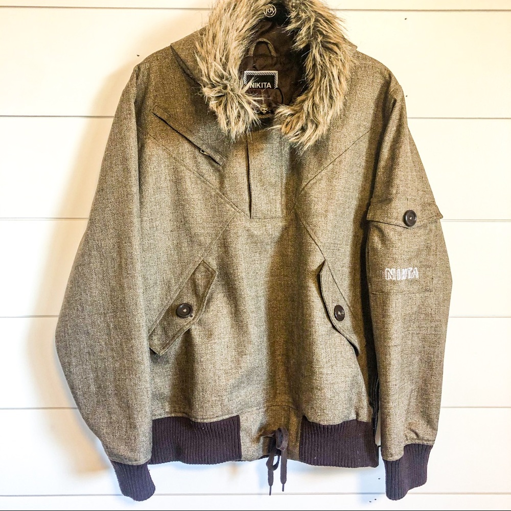 Nikita Women's Fur-Trim Olive Green Anorak Jacket